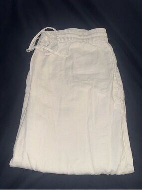 DKNY White Linen Blend Wide Leg Drawstring Lounge Pants - Size Medium